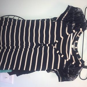 Navy & white strapped short sleeve shirt